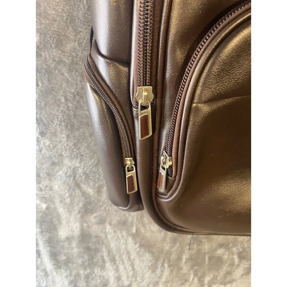 Bagagio Brown Faux Leather Multi Pocket Padded Laptop Travel Backpack Bag